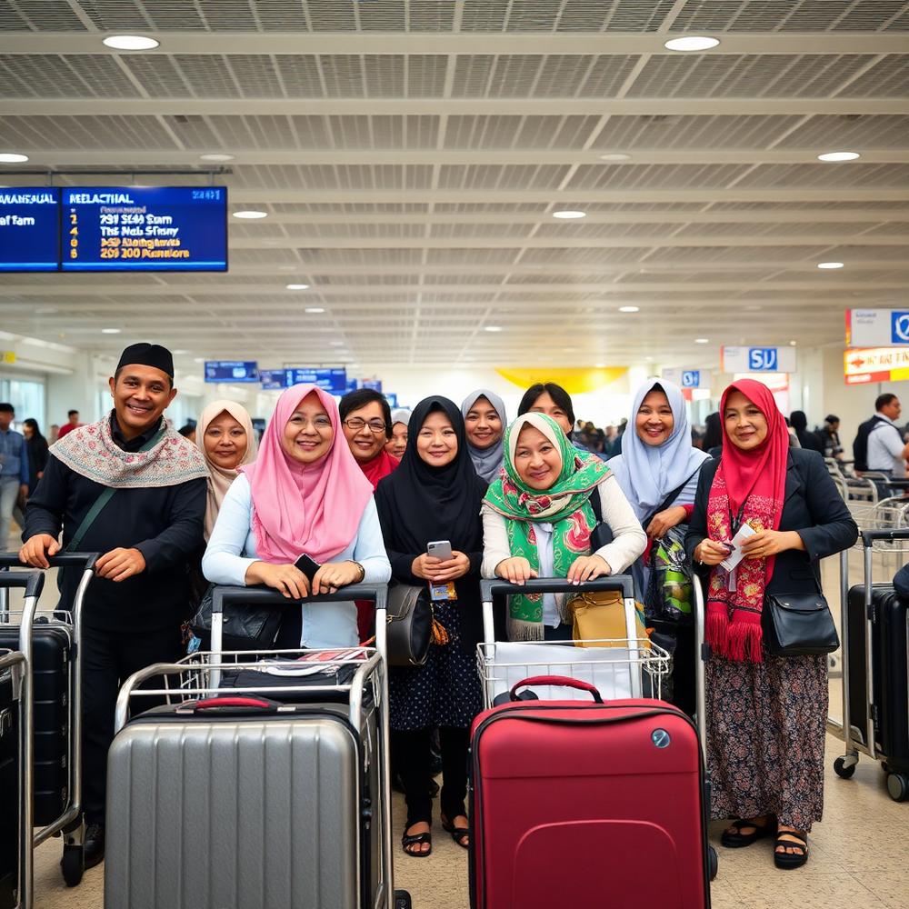 Rombongan tour internasional di terminal bandara