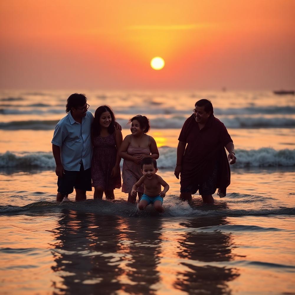 Keluarga menikmati sore di pantai bersama Ratuna Travel